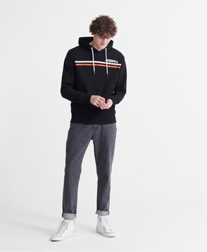 Superdry Core Logo Sport Stripe Loopback Férfi Kapucnis Pulóver Fekete | NBIRK5741